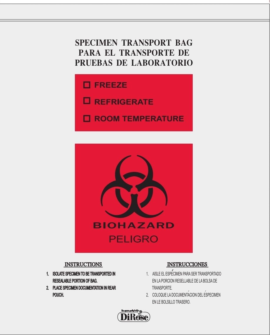 15×18, 2 Mil Three Wall Medical Transport Specimen Bag With Biohazard Logo
