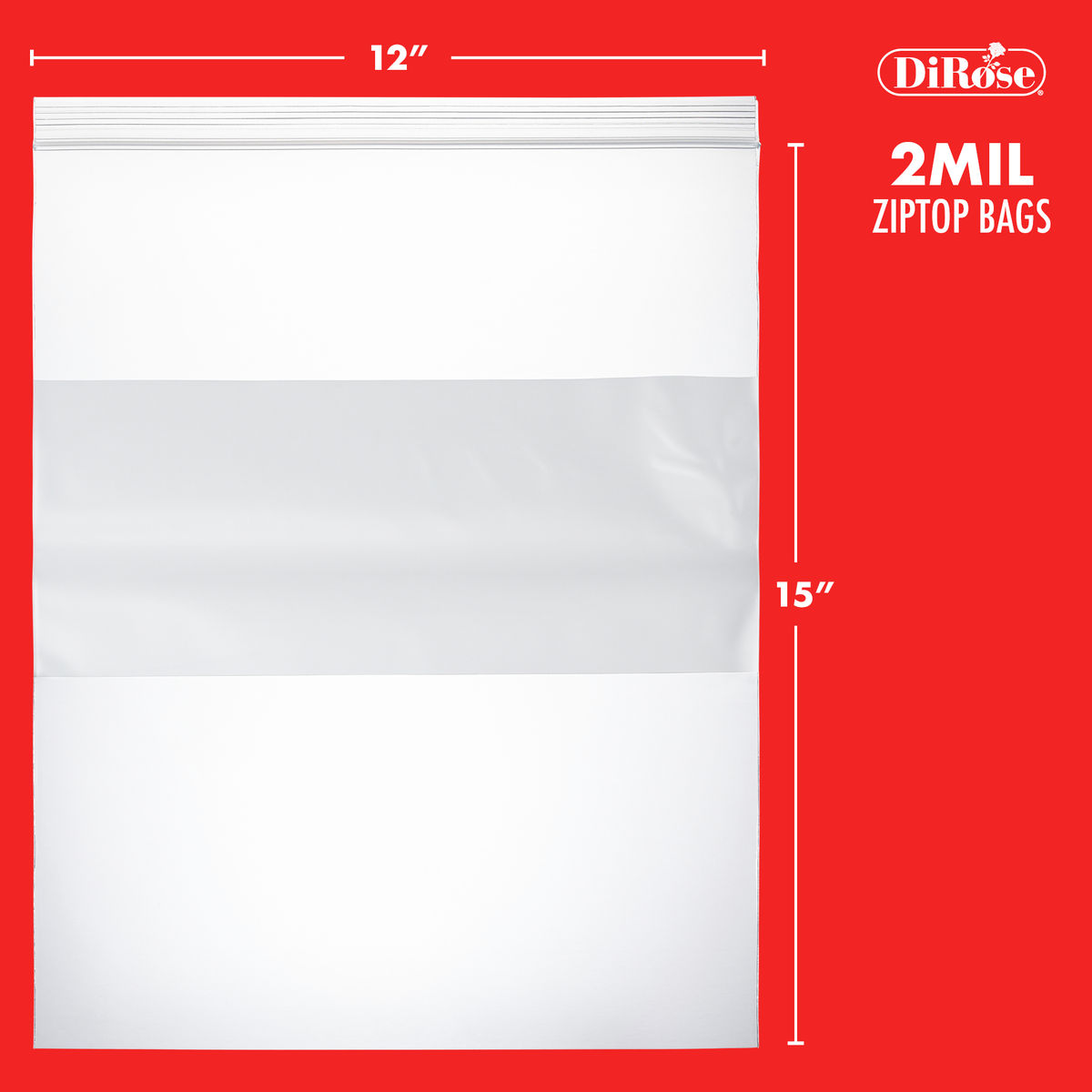 12×15, 2 Mil Reclosable Poly Bags with White Block For Writing - 2