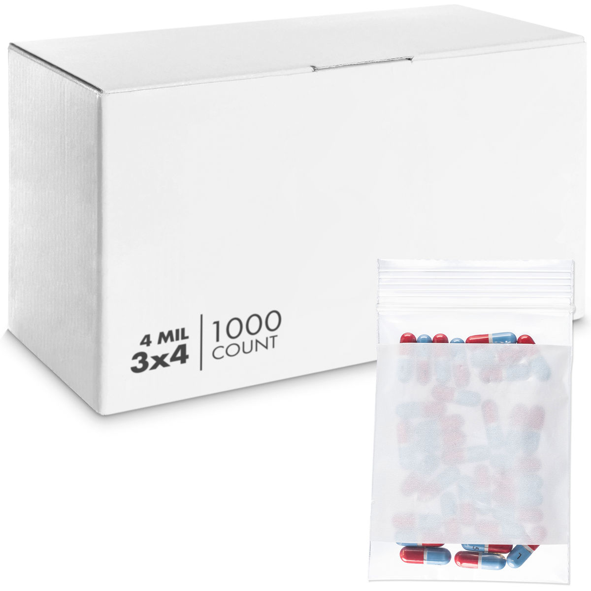 3×4, 4 Mil Reclosable Poly Bags with White Block For Writing - 10