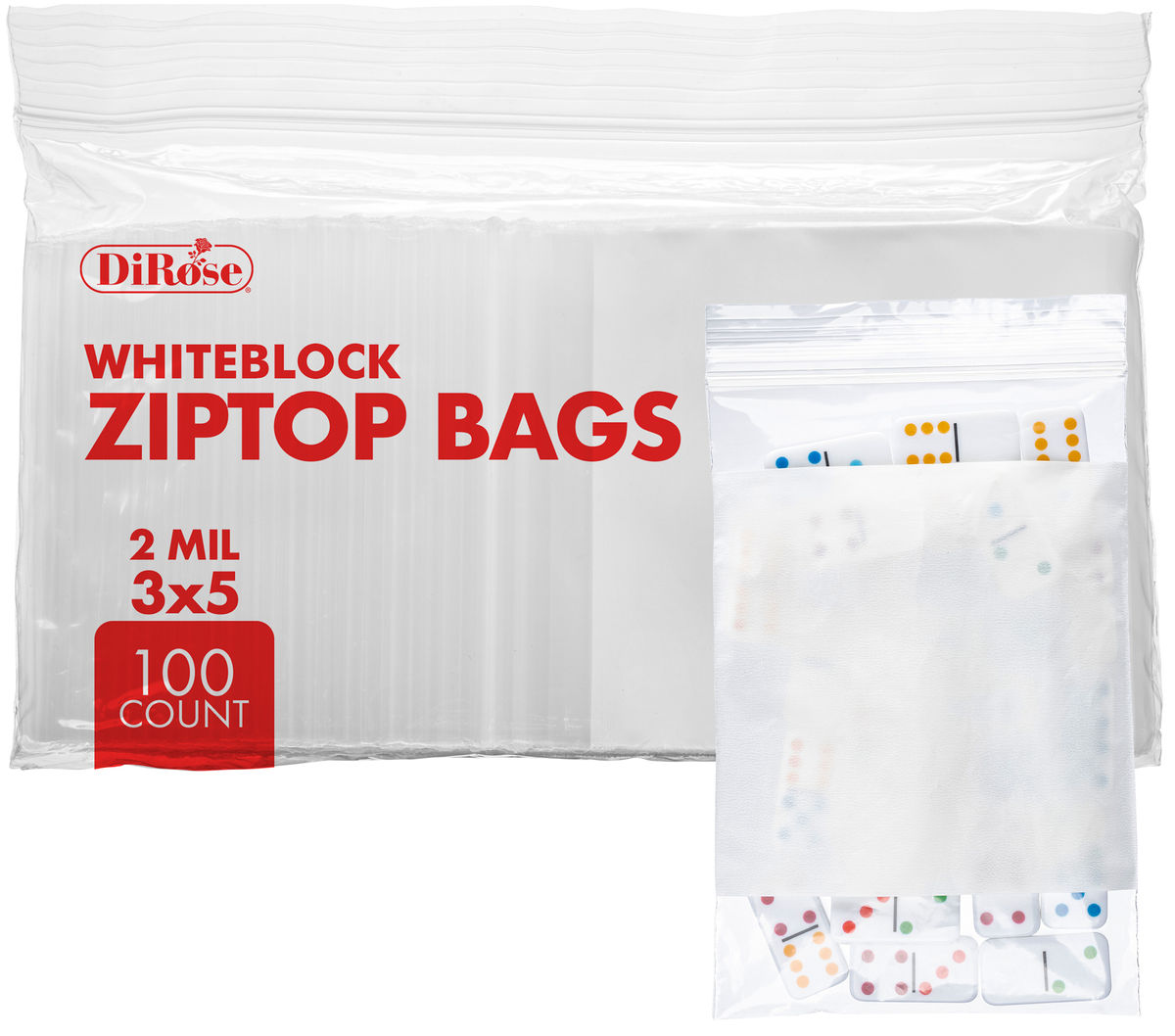 3×5, 2 Mil Reclosable Poly Bags with White Block For Writing - 8