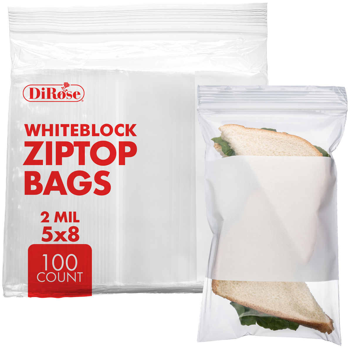 5×8, 2 Mil Reclosable Poly Bags with White Block For Writing - 8
